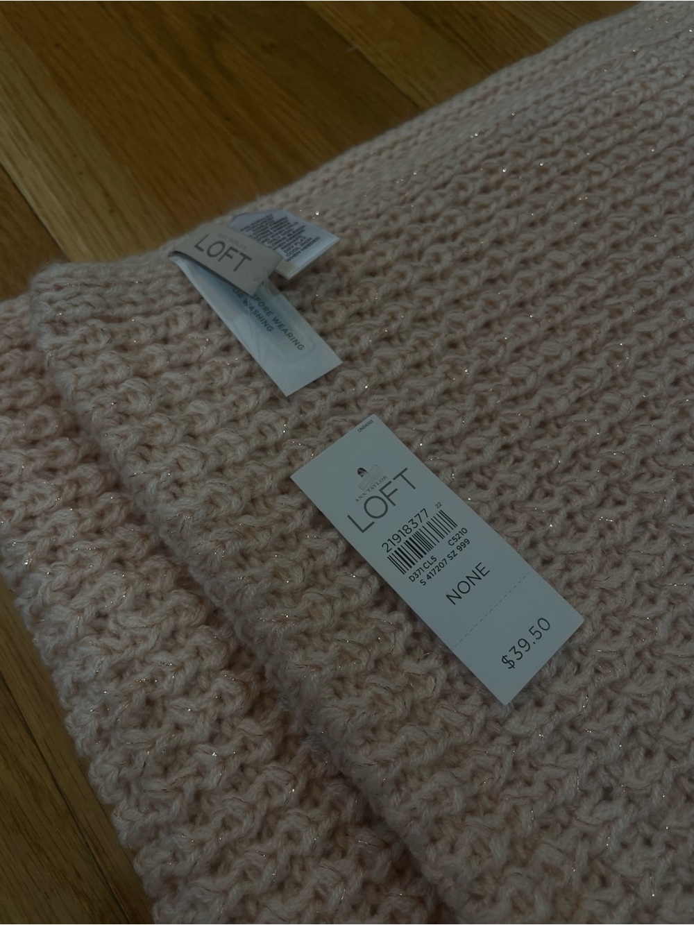 NEW LOFT Blush Pink Knit Infinity/Loop Scarf with Metallic Thread - Picture 5 of 5